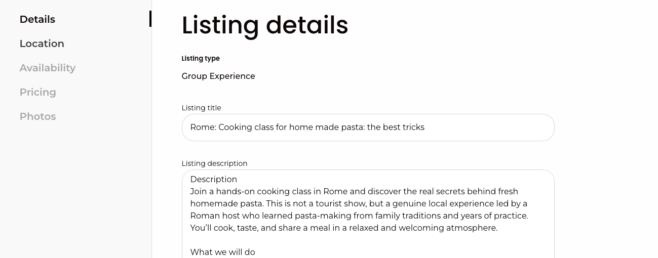listing details