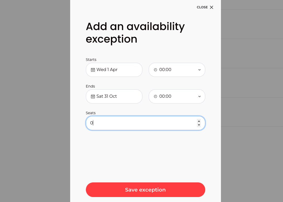 calendar exceptions fromlocals