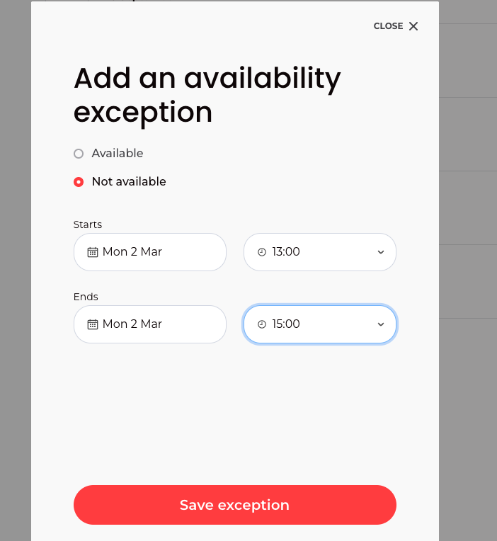 set up agenda private exception slot