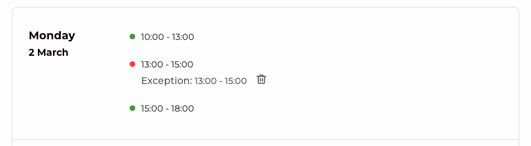 set up agenda private exception slot result