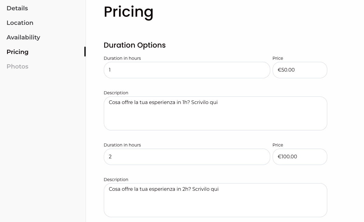 pricing ed opzioni