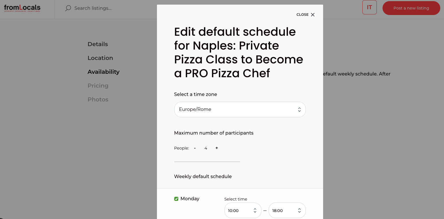 private experience calendar setup